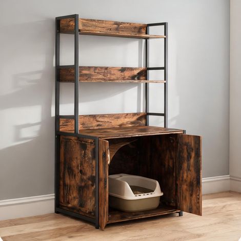 Cache-litière meuble en bois MDF avec étagères 227 x 114 x 335 (1/5)