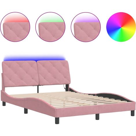 Lit double - lit simple - Cadre de lit avec LED rose 140x200 cm velours fr5279 - Maison La Vie (1/5)