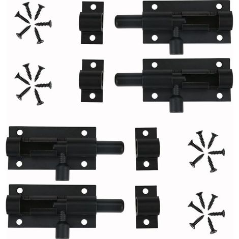 Pestillo de puerta de 4 piezas, pestillo deslizante de aleación de aluminio negro con tornillos, para puertas de jardín, cobertizos, ventanas y habitaciones interiores.