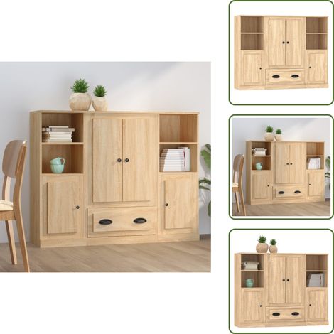 The Living Store Highboards 3 Stk. Sonoma-Eiche Holzwerkstoff - Hochregal Holz (1/5)
