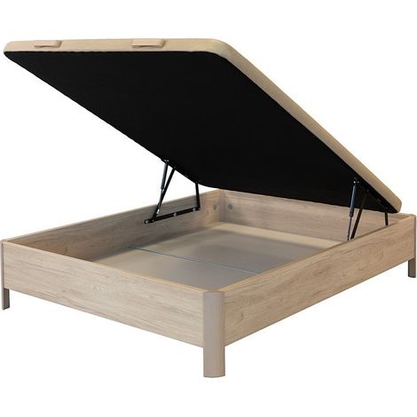 Canapé abatible Maro 150x190 cm – gran capacidad, apertura frontal – Cambriang (madera natural tostada) (1/5)