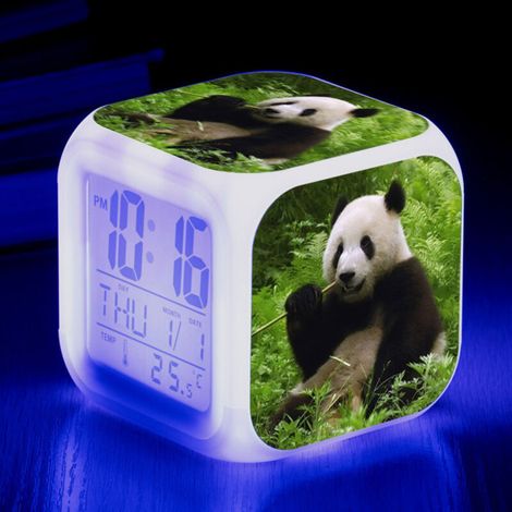 ZOLGINAH Réveil LED Panda - Pour enfant - Réveil de chevet - Carré - Écran LCD éclairé - Motif Panda (18) (1/5)