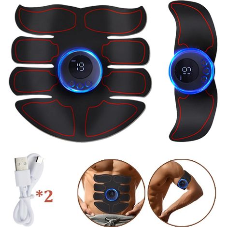 EMS-Elektromuskelstimulator für die Bauchmuskulatur, Fitness-Sticker, wiederaufladbar, Körpermassage, kabellos, LCD-Bildschirm, Gesäßmuskeltrainingsgerät 03542-AquaForge
