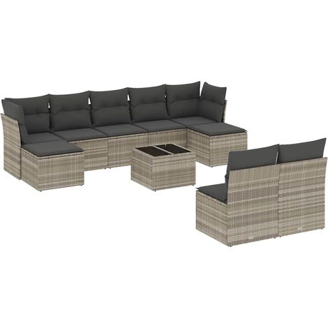 Maison Exclusive - Set Divano Giardino 10 pz con Cuscini Grigio Chiaro Polyrattan (1/5)