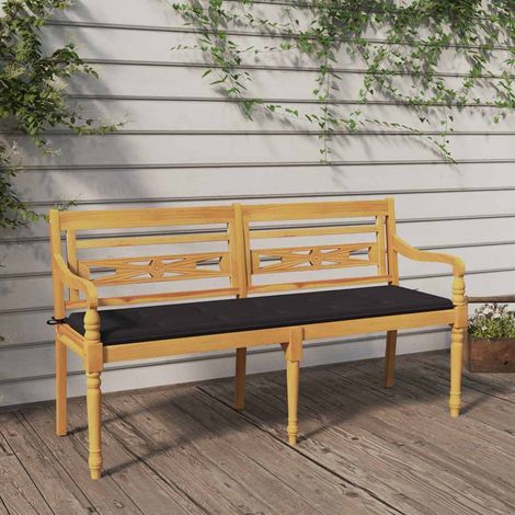 vidaXL Banco Batavia con cojín antracita madera maciza de teca 150 cm (1/5)