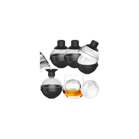 Grand moule à glaçons en silicone pour whisky - Ensemble de 4 avec couvercle entonnoir 2-en-1 - Moules à glaçons ronds de 6 cm pour cocktails Bourbon - Démoulage facile - Parfaitement rond