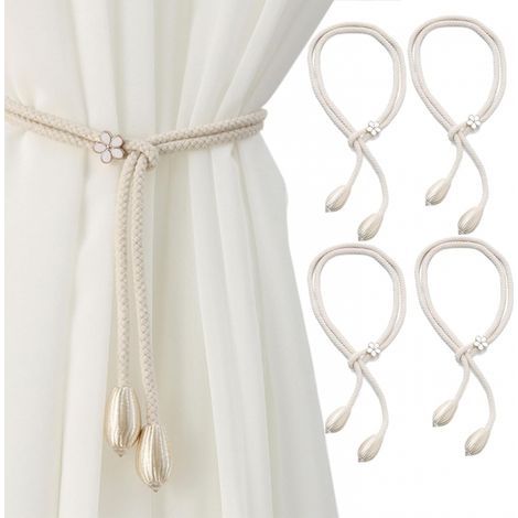 Juego de 4 lazos para cortinas, sujetadores de cortinas, cordones tejidos a mano para cortinas de 48 cm de largo, lazos para cortinas (beige) (1/5)