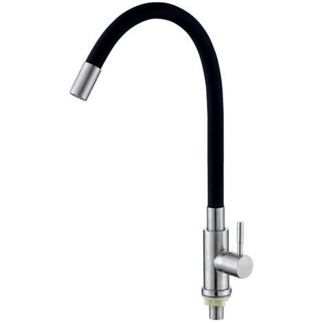 Robinet d'évier de cuisine à tube noir en acier inoxydable 304, robinet d'évier rotatif universel à refroidissement unique (1/4)