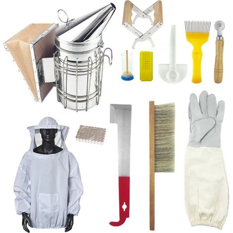12 pezzi - Forniture e strumenti per apicoltura, kit iniziale per arnia, affumicatore per api.