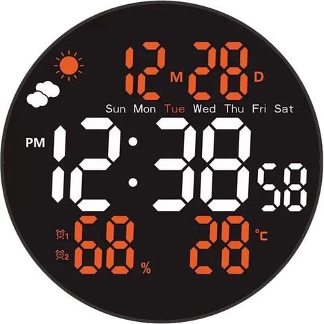 Horloge Murale Digitale 8" avec Fonction RGB et Télécommande - Réglages Auto Luminosité, Température, Heure d'Été - Mode Alarme Personnalisable Semaine/Week-end - pour Maison ou Chambre