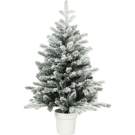 Mini sapin de Noël de 90 cm avec 296 extrémités de branches, pot effet neige, mini sapin de table pour la maison ou le bureau, blanc (1/5)