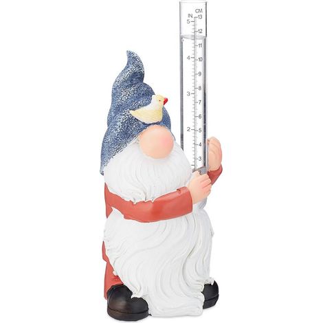 Pluviomètre nain de jardin, résistant, outil analogique, HxLxP: 18 x 8,5 x 8 cm, déco d’extérieur, multicolore (1/5)