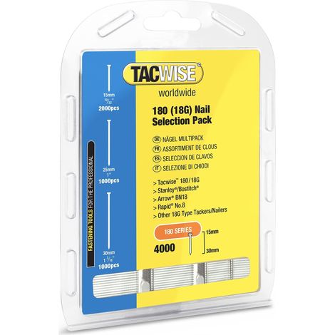 Tacwise 0205 18G 15-30mm Brad Nails Galvanised 4000 Mixed Pack - Duo 35 181 191