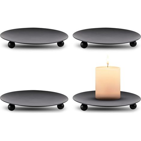 Ensemble de 4 Socles pour Bougeoirs en Fer Forgé Noir, Plateaux à Bougies Style Rétro pour Décoration de Mariage, Dîner, Prière et Cônes d'Encens (1/5)
