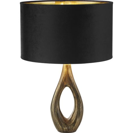 Lampada da tavolo Bucklow - Metallo ottone anticato e paralume in velluto nero (1/4)