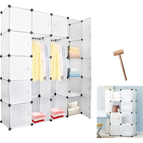 SWANEW Armadio da Camera con 20 Cubi, Scaffali Fai-da-te per Abiti e Libri - Bianco (1/5)