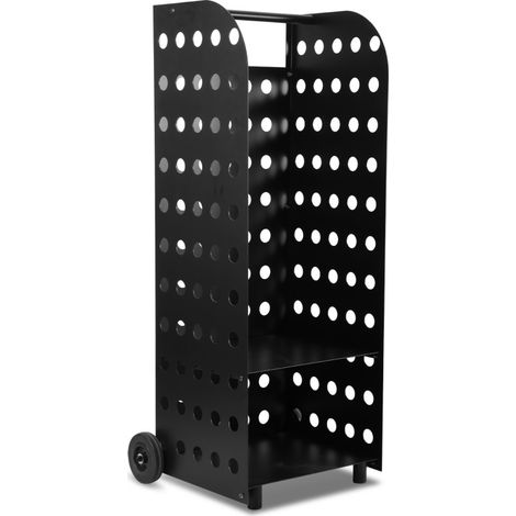 SWANEW Carrello per legna Carrello per legna con pannello di protezione 42x35x112 cm Trasporto e stoccaggio 60 kg, nero (1/5)
