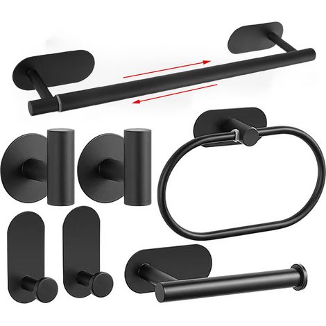 Ensemble d'accessoires de salle de bain en acier inoxydable (noir, 7 pièces)