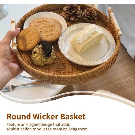 Runde Weidenkorbschale, 8,65 Zoll (ca. 22 cm), Weidenkorb mit Griff, geeignet für den Couchtisch, für Obst und Gemüse. (1/5)