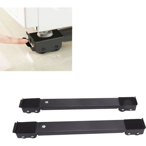 Lot de 2 supports à roulettes mobiles pour meubles, base surélevée, roulettes de déplacement pour réfrigérateur et lave-linge, noir (1/5)