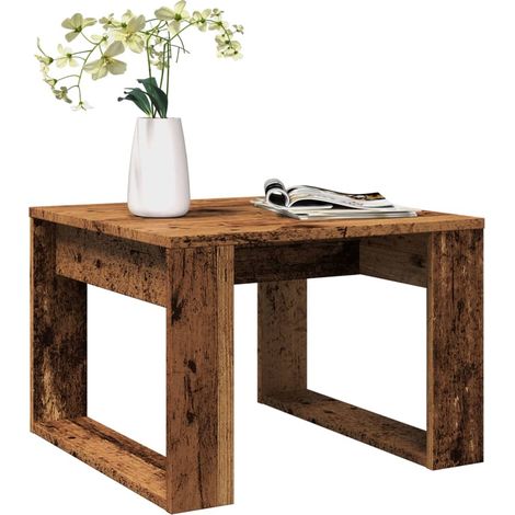 Mesa auxiliar de madera de ingeniería envejecida 50x50x35 cm