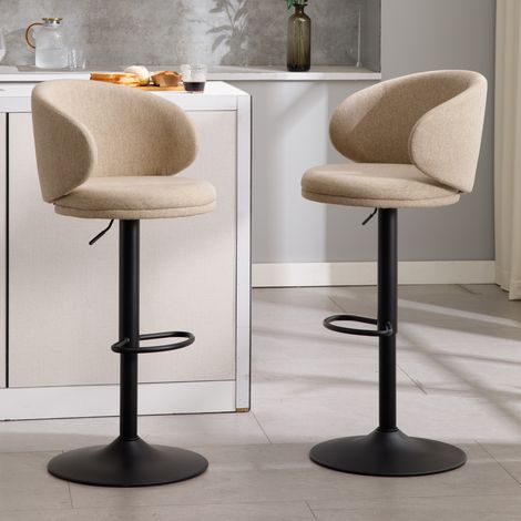 Wahson Lot de 2 Tabouret de Bar Réglable en Lin, Tabourets de Bar avec Repose-Pieds Chaise Bar Haute pour Bar, Kaki (1/5)
