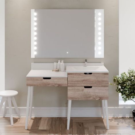 Meuble vasque avec coiffeuse 120 cm ALYA + Miroir led Starled (1/5)
