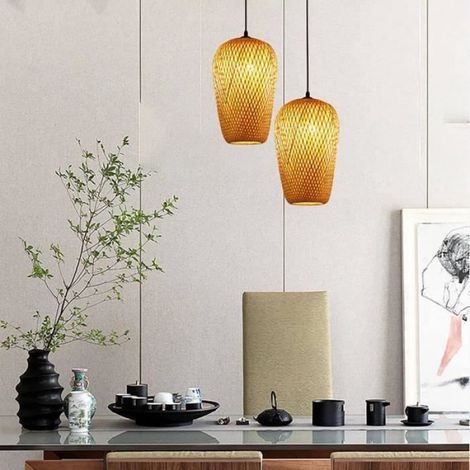 "abat-jour tissé en bambou plafonnier en bambou style vietnamien pendentif lumière lustre décoratif plafonnier pour restaurant, (1/4)
