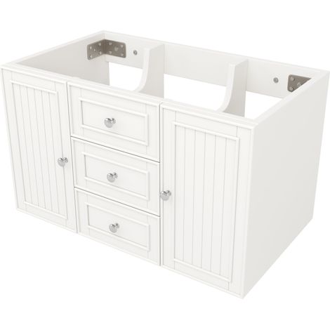 Mueble de baño suspendido con lavabo cerámico 78,5 x 46 x 46,8 cm, 3 cajones, MDF blanco, HOMVRA (1/5)