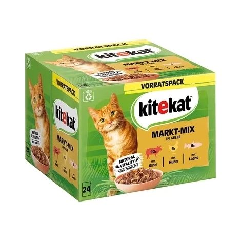 confezione 24 bustine alimento umido per gatto kitekat "il curioso esploratore" 24x85 gr