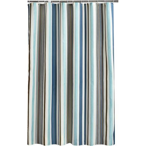 Rideau de douche 200x240 cm en polyester doux, anti-moisissures, modèle à rayures (1/5)