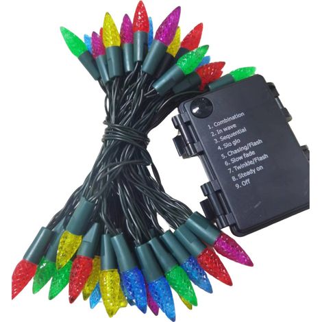 Guirnalda de luces navideñas a pilas, 50 LED, 5 m (16,4 pies), color fresa, bombillas C6, para uso interior y exterior - Decoración para coronas, guirnaldas, fiestas, árboles de Navidad y otros adorno (1/5)
