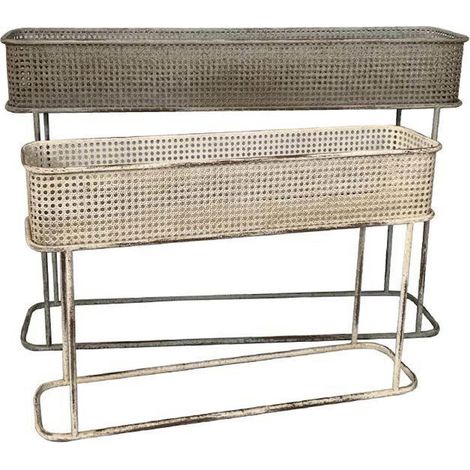Cache-pot élégant en métal gris effet vieilli - Gris vieilli épuré et tendance