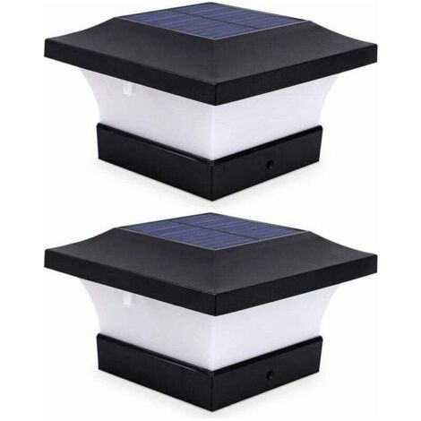 BUNTHAUS Lot de 2 lampes solaires pour poteaux, éclairage extérieur de clôture et de terrasse, LED blanches haute luminosité 6000K pour poteaux 4x4, 5x5 ou 6x6