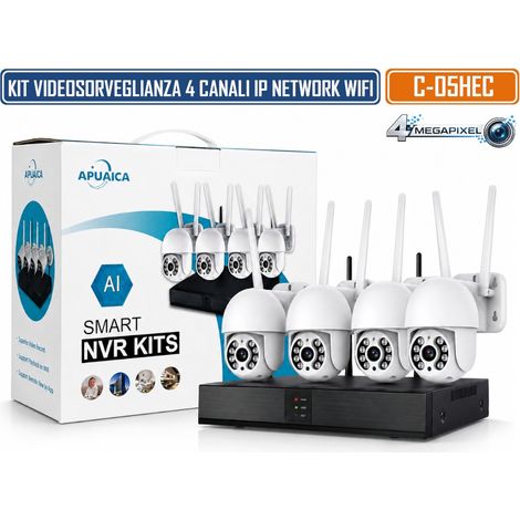 KIT VIDEOSORVEGLIANZA WIFI 4 CANALI 4 TELECAMERE PTZ 4MP VISIONE NOTTURNA A COLORI RILEVAMENTO UMANO AI AUDIO BIDIREZIONALE IP66 XMEYE PRO (1/5)