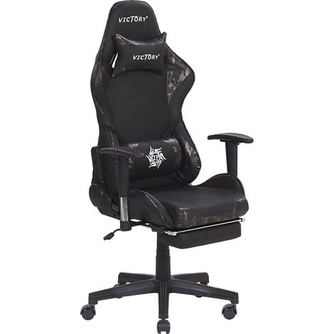 Sedia Gaming Braccioli Regolabili Ecopelle Nera e Militare e Poggiapiedi Victory (1/5)