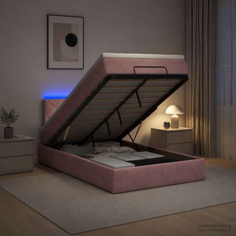 vidaXL Lit coffre avec matelas et LED Rose 120 x 200 cm Velours (1/5)