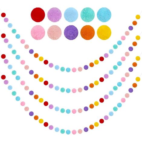 Gansdnek 4 Pieces Felt Ball Garlands, 2 m Coloured Felt Balls Garlands, 30 Balls 10 Colours, for Children Bedroom Wedding Decoration (1/5)