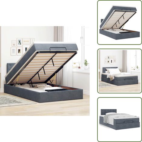 vidaXL Lit ottoman avec matelas gris foncé 120x190 cm velours (1/5)