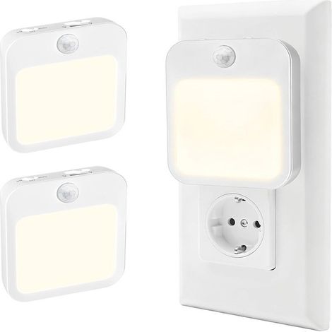 Veilleuse à brancher sur prise murale avec détecteur de mouvement , capteur crépuscule‑à‑aube , éclairage chaud avec LED à intensité réglable en continu , veilleuse pour enfants(lot de 2) (1/5)