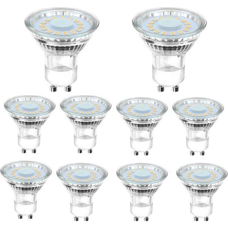 10 ampoules LED GU10 équivalentes à une ampoule halogène de 50 W, 4 W, éclairage blanc lumière du jour 6500 K, faisceau coudé à 120°. (1/5)