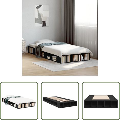 vidaXL Estructura de cama madera de ingeniería negra 90x190 cm (1/5)