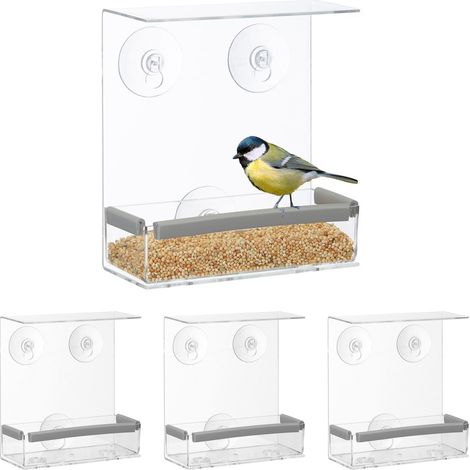 4 x Vogelfutterhaus, Vogelfutterspender aus Acryl, Vogelhaus für Fensterscheibe, 16,5 x 15 x 7,5 cm, transparent (1/5)