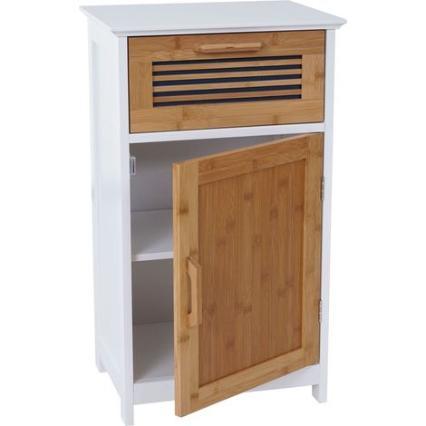 Commode HHG-145, meuble de salle de bains, bambou, 71x40x31cm blanc