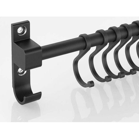 Support for kitchen utensils, 50 cm bar with 7 extractable ganchos (black) (1/2)