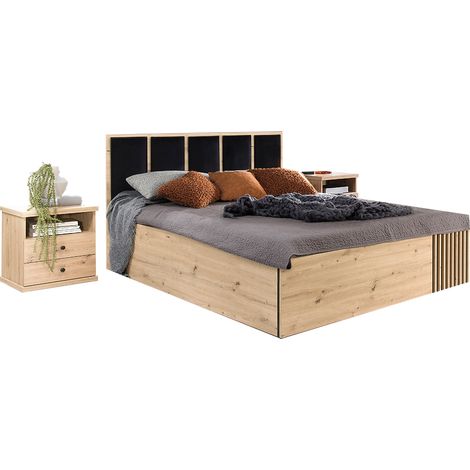 Schlafzimmer Set 3-teilig, Bett 180x200 cm, Eiche mit schwarz CALLAO-161 (1/5)