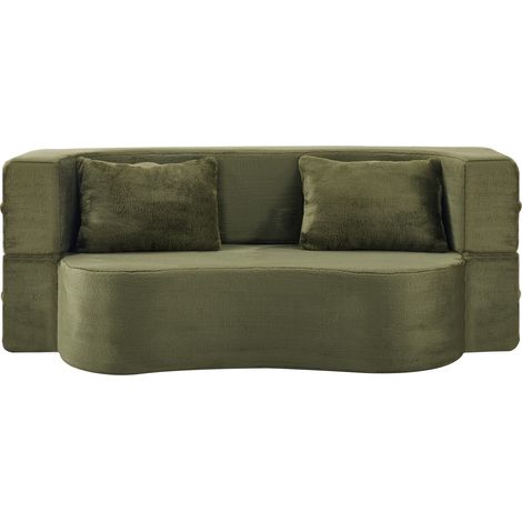 Grand canapé à double usage, futon-lit entièrement compressé, canapé-lit pliable au sol sans montage, adapté au salon, à la chambre d'amis, à la chambre et à d'autres pièces, vert (1/5)