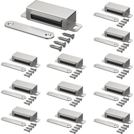 Fermetures magnétiques pour meubles, loquets de porte pour cuisine, salle de bain, dressing, fermetures de placard, loquets de tiroir (argenté, lot de 10) (1/5)