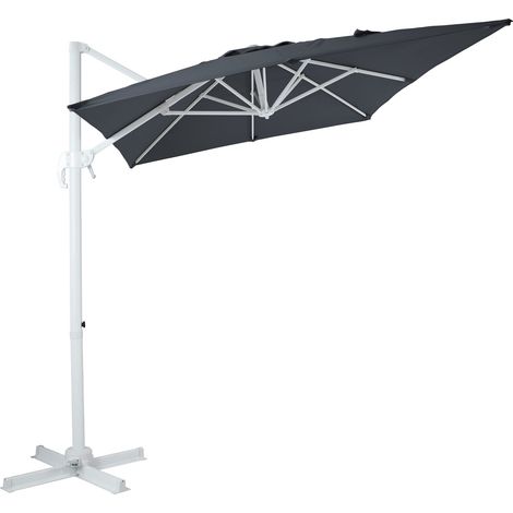 Axi Coco Parasol Déporté Blanc/Gris - Rectangulaire 200X300 Cm - Structure Aluminium - Rotation 360 - Inclinable - Résistant Aux Uv