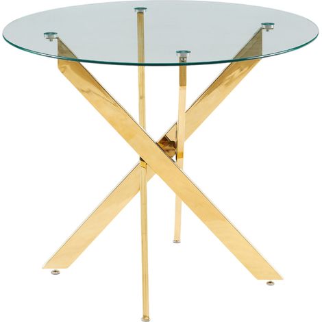 Table à manger ronde 80x80x75 cm avec plateau en verre trempé et pieds métalliques dorés (1/5)